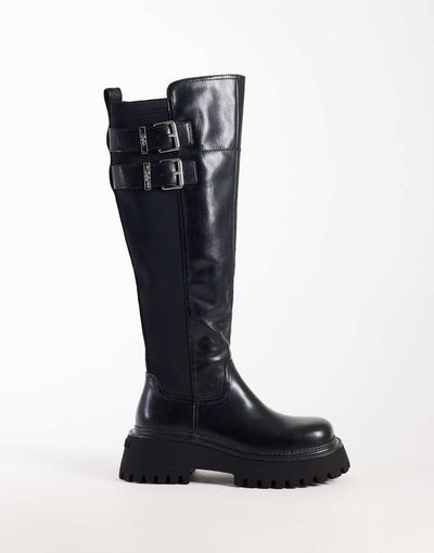 Buffalo Buffalo Stacy knee-high moto boots in black