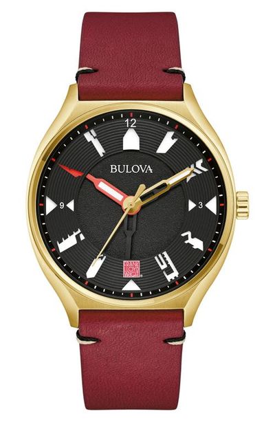 BULOVA BULOVA Frank Lloyd Wright Collection Leather Strap Watch, 40mm