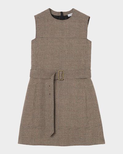 Burberry Alix Sleeveless Prince of Wales Check Belted Mini Dress