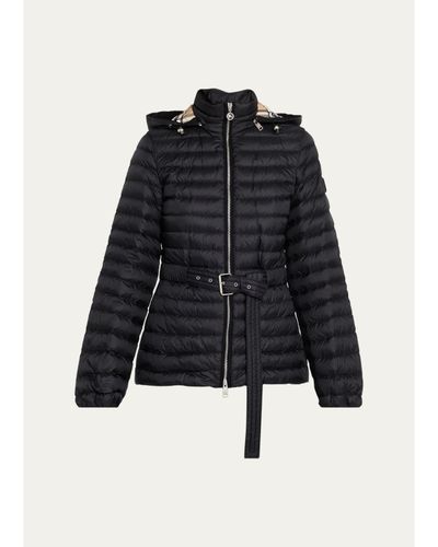 Burberry Amberley Belted Nylon Puffer Jacket with Detachable Collar