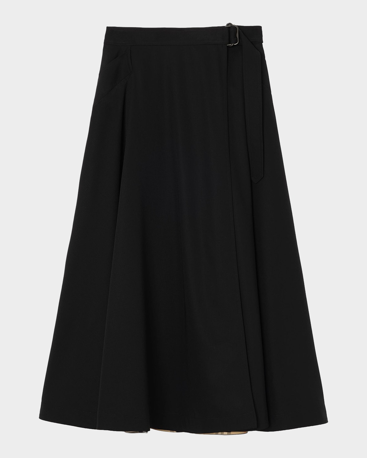 Burberry Belina Belted Wool Twill Midi Skirt