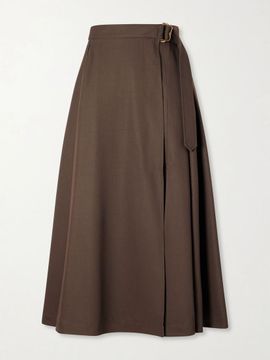 BURBERRY Belted wool gabardine midi skirt