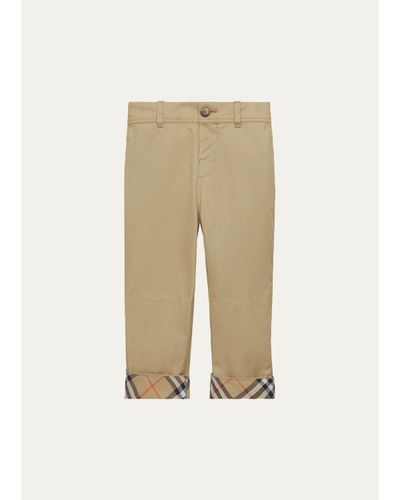 Burberry Boy's Sheldon Check Turn-up Cotton Trousers
