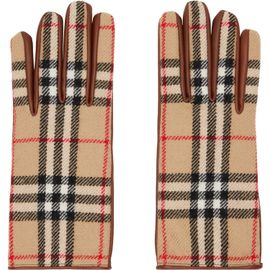 Burberry Burberry Beige & Brown Check Wool Gloves