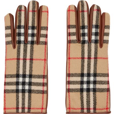 Burberry Burberry Beige & Brown Check Wool Gloves