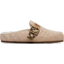 Burberry Burberry Beige Check Shearling Urchin Clog Loafers