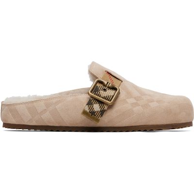 Burberry Burberry Beige Check Shearling Urchin Clog Loafers