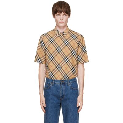 Burberry Burberry Beige Classic Fit Check Cotton Poplin Shirt