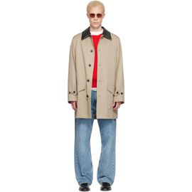 Burberry Burberry Beige Mid-Length Leather Collar Meadowbank Car Coat