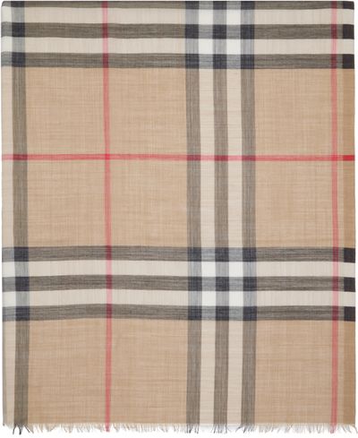 Burberry Burberry Beige Wide Check Wool Silk Scarf