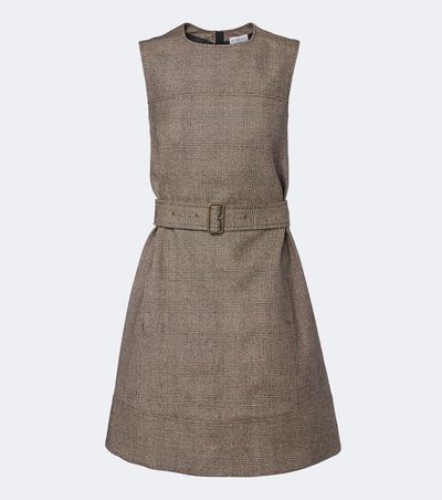 Burberry Burberry Belted checked wool and linen-blend minidress