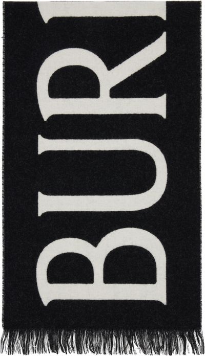 Burberry Burberry Black & Off-White Logo Wool Scarf