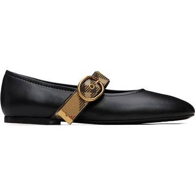 Burberry Burberry Black Check Strap Leather Robin Ballerina Flats