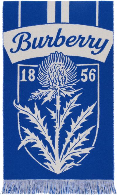 Burberry Burberry Blue & White Thistle Shield Wool Scarf