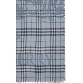 Burberry Burberry Blue Wide Knight Check Wool Silk Scarf