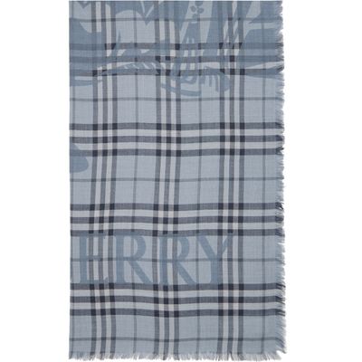 Burberry Burberry Blue Wide Knight Check Wool Silk Scarf