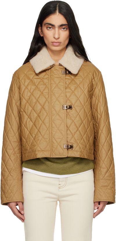 Burberry Burberry Brown Shearling Collar Quilted Cotton Howle Jacket