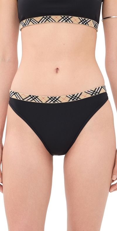Burberry Burberry Check Trim Bikini Bottoms Black