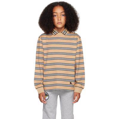 Burberry Burberry Kids Beige Long-Sleeve Icon Stripe Cotton T-shirt