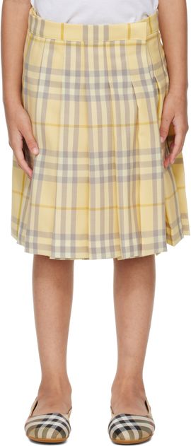 Burberry Burberry Kids Yellow Check Wool Kilt Skirt