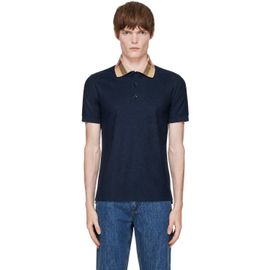 Burberry Burberry Navy Check Collar Cotton Polo