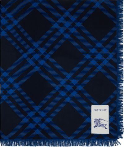 Burberry Burberry Navy Wide Check Wool Silk Scarf