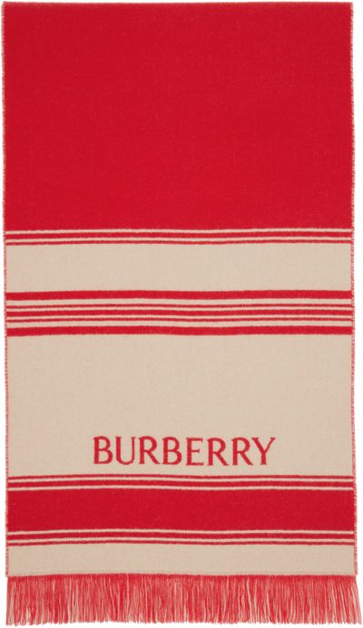 Burberry Burberry Red & Beige EKD Striped Wool Scarf