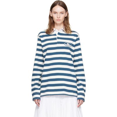 Burberry Burberry White & Blue Knight Stamp Cotton Rugby Polo
