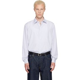 Burberry Burberry White & Blue Relaxed Fit Striped Cotton Shirt