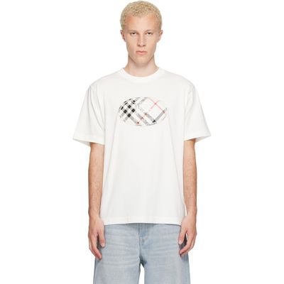 Burberry Burberry White Check Knight Stamp Cotton T-shirt