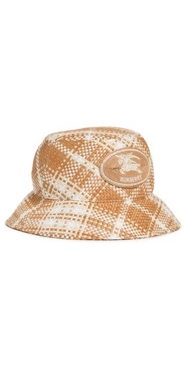 Burberry Burberry Woven Raffia Bucket Hat Finch Beige Ip Check