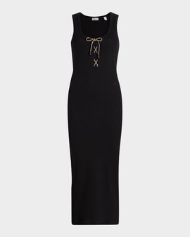 Burberry Carlotta Lace-Up Sleeveless Rib Midi Dress