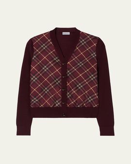 Burberry Check-Front Wool Silk Cardigan