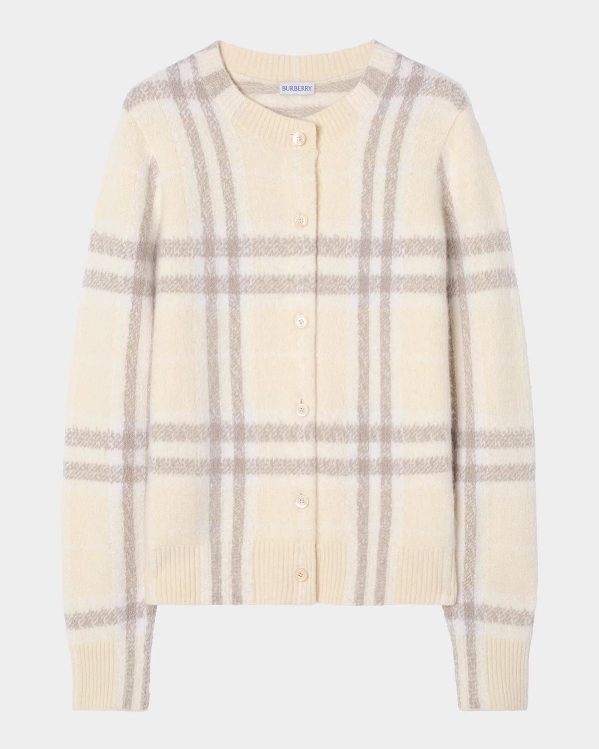 Burberry Checked Cashmere-Blend Cardigan