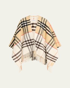 Burberry Contrast Check Cashmere-Wool Cape
