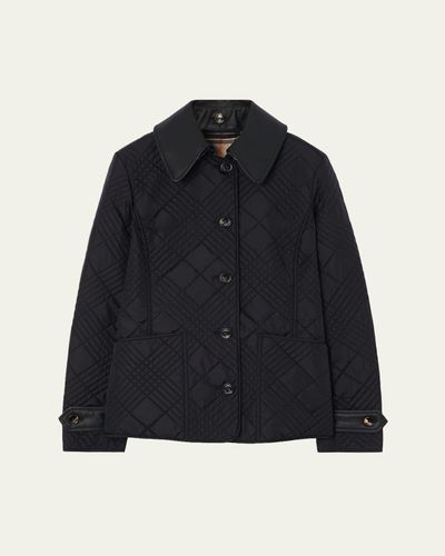 Burberry Fernleigh Leather-Collar Check Quilted Jacket