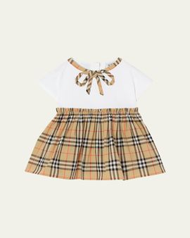 Burberry Girl's Check Bow Cotton Dress & Bloomers Set