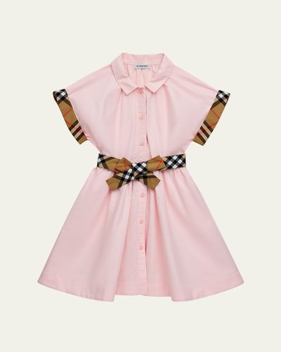 Burberry Girl's Check Trim Cotton Shirt Dress