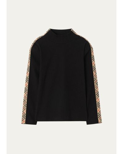 Burberry Girl's Florentina Check Tape Long-Sleeve Top
