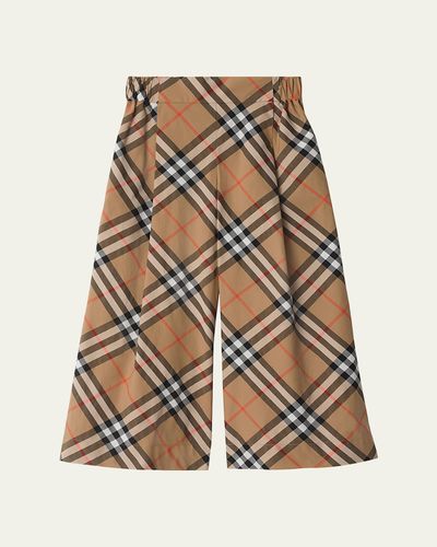 Burberry Girl's Maya Cotton Check Wide-Leg Pants