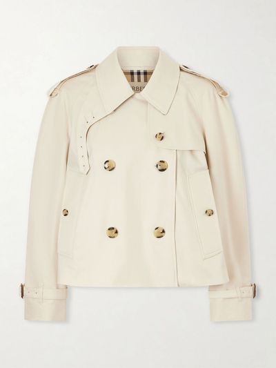 BURBERRY Haltye double-breasted belted cotton-gabardine cropped trench jacket