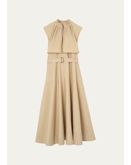 Burberry Jessica Sleeveless Belted Cotton Poplin Midi Dress