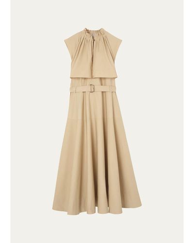 Burberry Jessica Sleeveless Belted Cotton Poplin Midi Dress