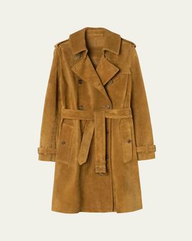 Burberry Kensington Suede Belted Trench Coat