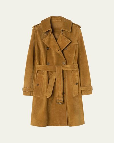Burberry Kensington Suede Belted Trench Coat