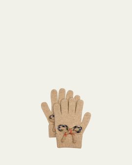 Burberry Kid's Bonnie Check Bow Wool Cashmere Gloves