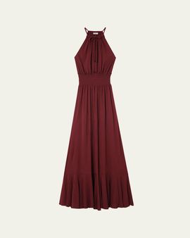 Burberry Leona Smocked Drawstring Halter Maxi Dress