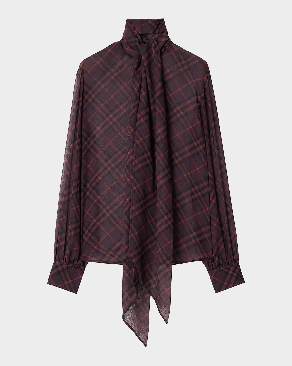 Burberry Lina Check Silk Neck-Scarf Button-Down Shirt