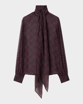 Burberry Lina Check Silk Neck-Scarf Button-Down Shirt