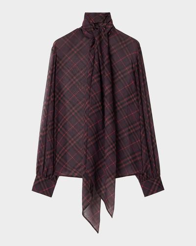 Burberry Lina Check Silk Neck-Scarf Button-Down Shirt